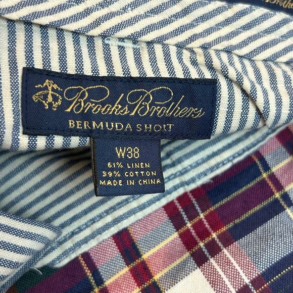 Brooks Brothers men's Baird McNutt irish linen red plaid short 11 inch size 38 - Picture 4 of 7